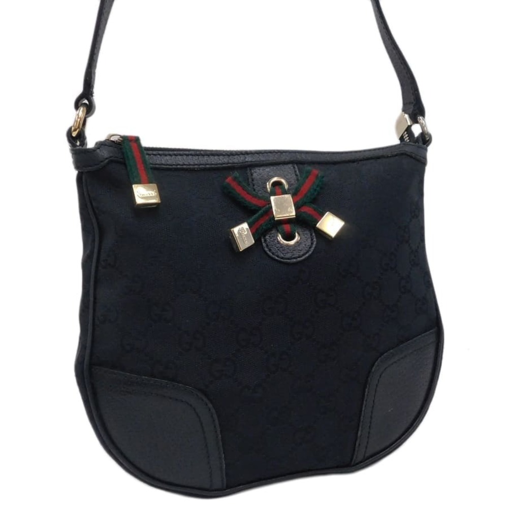 Gucci Shoulder Bag Black Canvas x Leather Princy